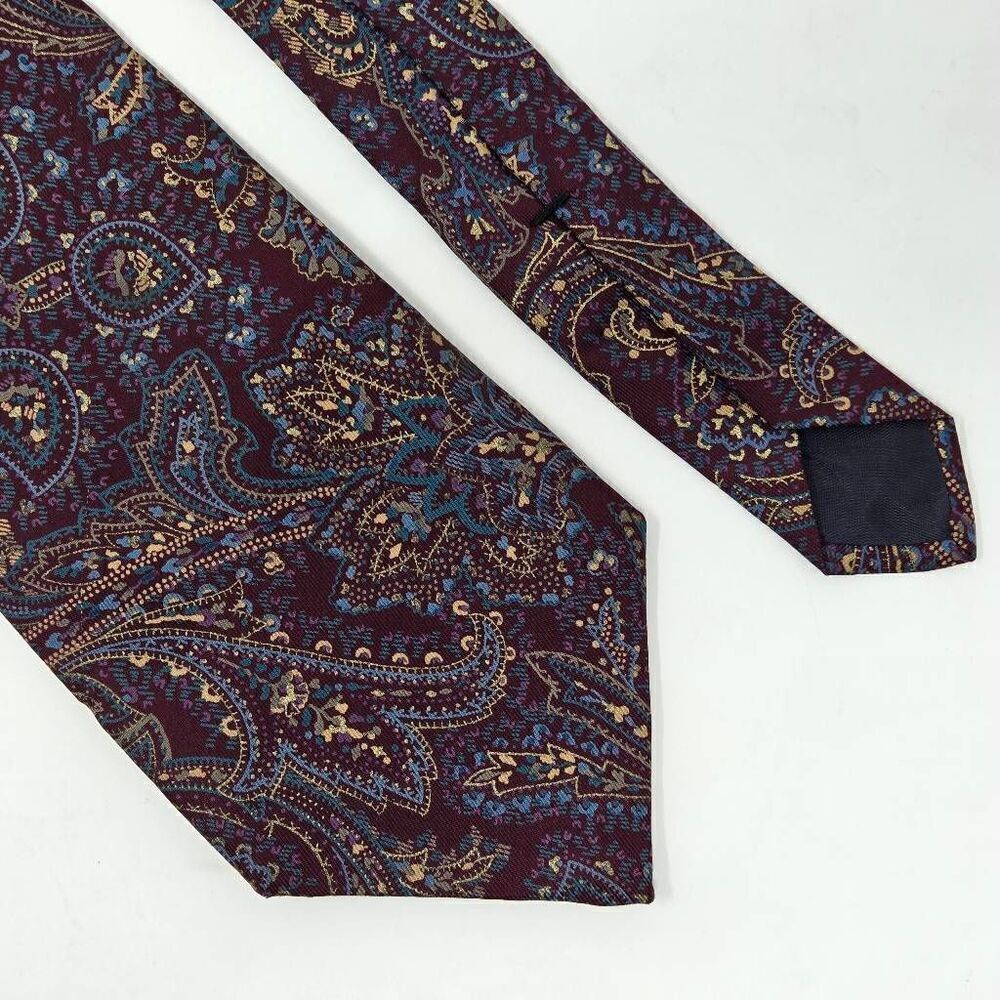 LIBERTY LONDON SILK TIE BURGUNDY GREEN GOLD PAISLEY LUXURY 3.5" X 56"